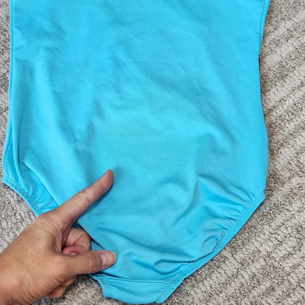 Danskin Now girls gymnastics dance leotard blue black size M 7-8
